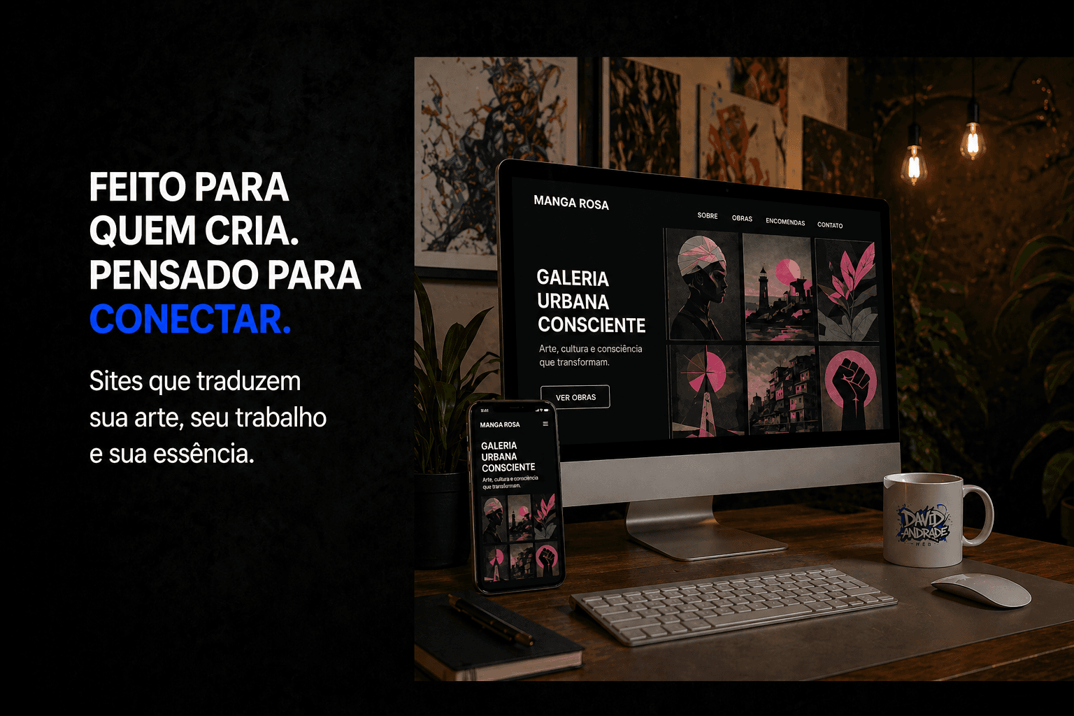 Grid de portfolio em desktop para artista visual