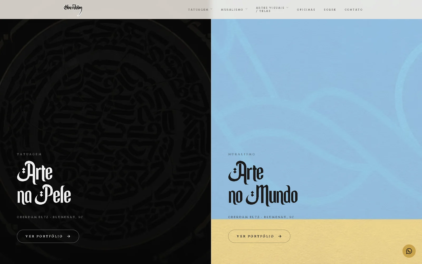 Página inicial do site Oberdam Arte em desktop